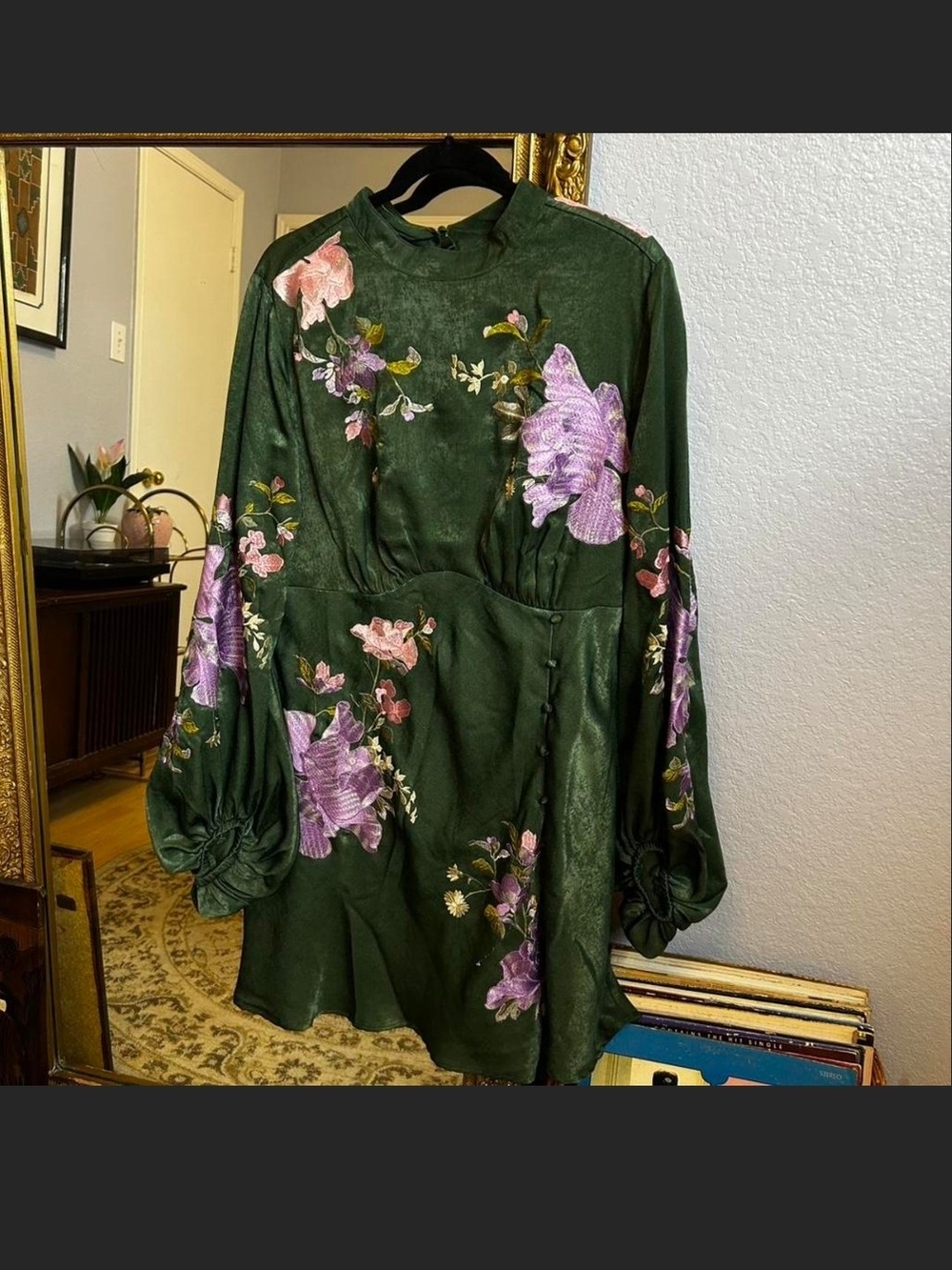 ASOS Green Mini Dress with Purple & Pink Floral Embroidery